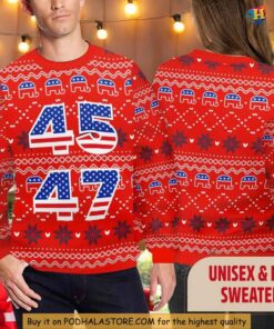 Trump 45 47 Ugly Christmas Sweater, Sweatshirt, Festive MAGA Holiday Sweater 2024