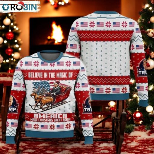 Trump Believe In The Magic Of America MAGA Christmas Ugly Sweater