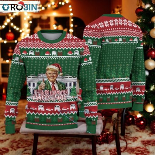 Trump I’ll Be Home For Christmas Ugly Christmas Sweater