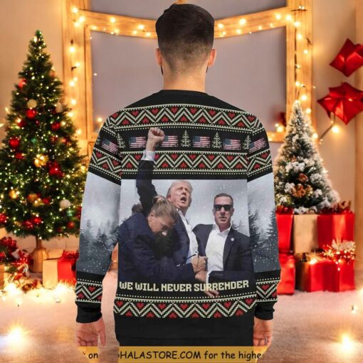 Trump Ugly Christmas Sweater, We Will Never Surrender Holiday Apparel