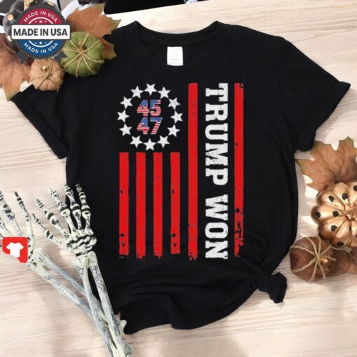 Trump Won 2024 45 47th President Usa Flag Trump Supporter Shirt