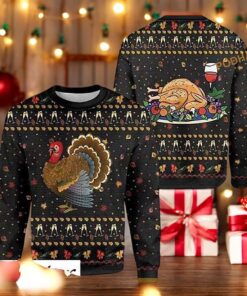 Turkey & Wine Ugly Christmas Sweater, Sweatshirt, Great Gift For Christmas