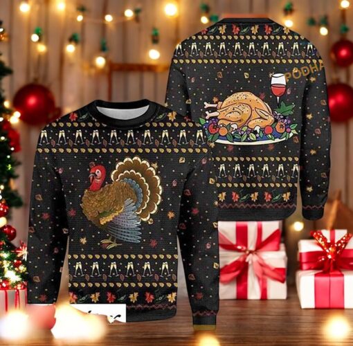 Turkey & Wine Ugly Christmas Sweater, Sweatshirt, Great Gift For Christmas