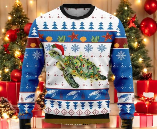 Turtle Santa Hat Xmas Sweater, Cute Ugly Christmas Sweater, Sweatshirt