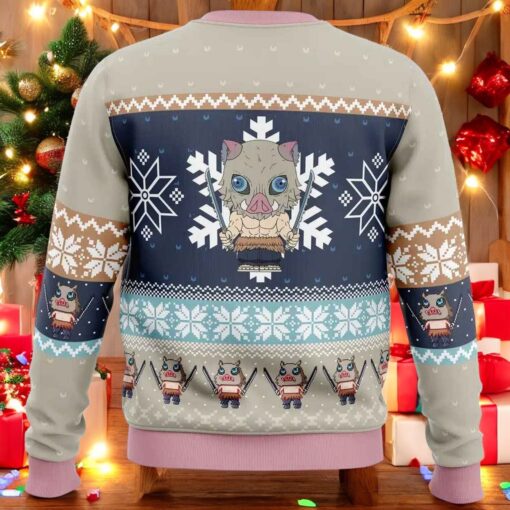 Ugly Inosuke Christmas Sweater, Sweatshirt, Demon Slayer Chibi Holiday Anime Sweater