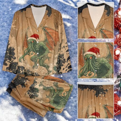 Ukiyoe Christmas Surfing Cthulhu Family Pajamas Set