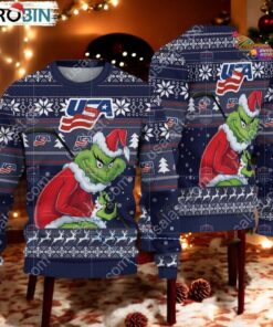 United States Ice Hockey Team Grinch Hockey Stick Ugly Christmas Sweater