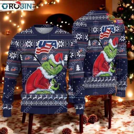 United States Ice Hockey Team Grinch Hockey Stick Ugly Christmas Sweater
