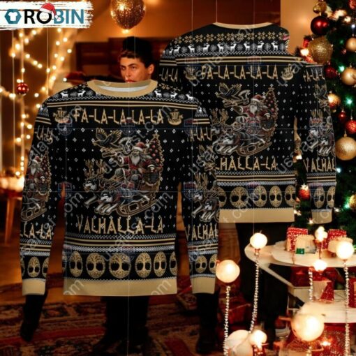 Viking Warrior Sleigh Fa la la la Valhalla la Ugly Christmas Sweater