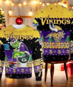 Vikings Football Meets the Grinch Ugly Christmas Sweater, Sweatshirt for Game Day Cheer