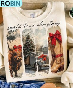 Vintage Small Town Christmas Shirt, Cowgirl Highland Tee, Long Sleeve Cotton, Hoodie