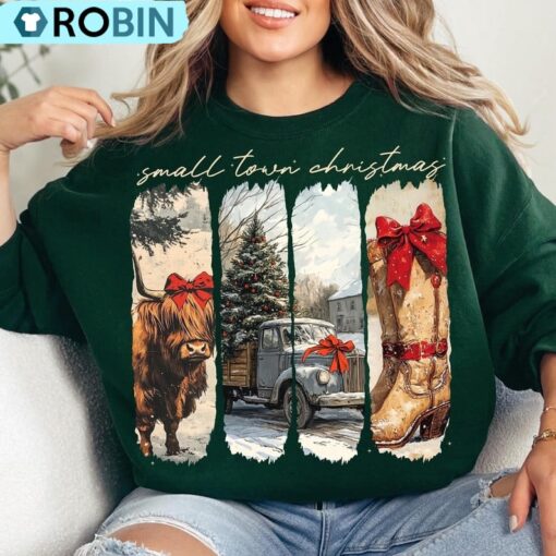 Vintage Small Town Christmas Shirt, Cowgirl Highland Tee, Long Sleeve Cotton, Hoodie