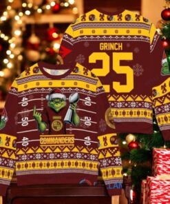 Washington Commanders x Grinch Christmas Dr. Seuss How the Grinch Stole Christmas with Super Bowl Trophy Custom Ugly Christmas Sweater