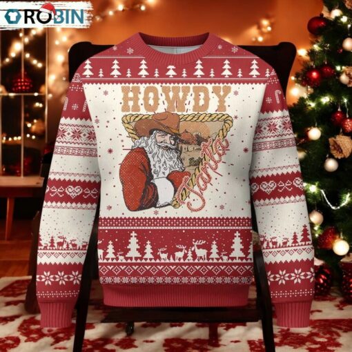 Xmas Cowboy Santa Ugly Christmas Sweater Howdy Santa Vintage Western