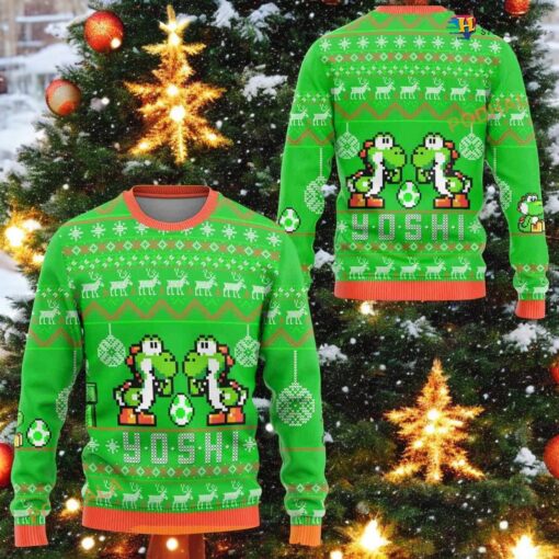 Yoshi Mario Bros Funny Xmas Sweater, Cute Ugly Christmas Gift for Gamers