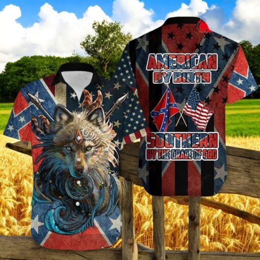 American By Birth Southern By The Grace Of God Over Printed Hawaiian Shirt