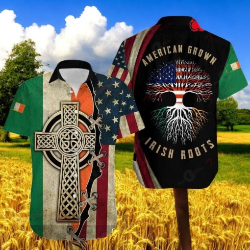 American Grown Irish Roots Over Printed Hawaiian Shirt