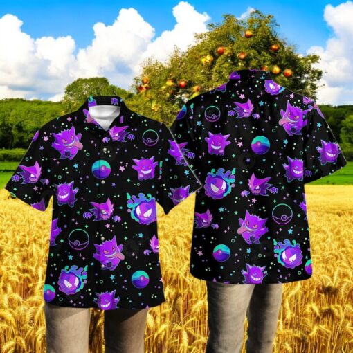 Bright Gengar Pattern Design Hawaiian Shirt
