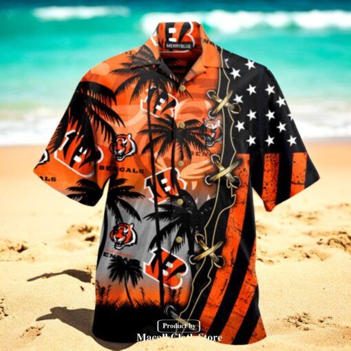 Cincinnati Bengals US Flag Champions Coconut Tree Style Hawaiian Shirt