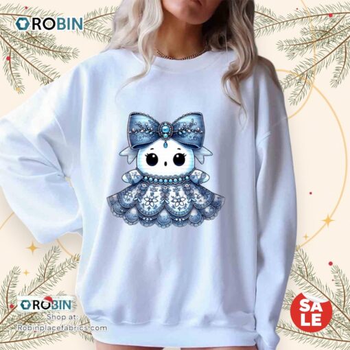 Coquette Blue Floral Ghost Halloween Unisex Shirt