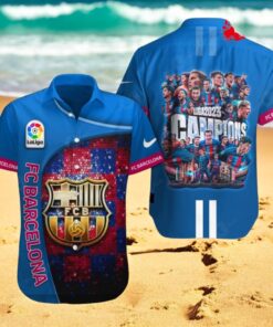 FC Barcelona Champions Blue Style Hawaiian Shirt