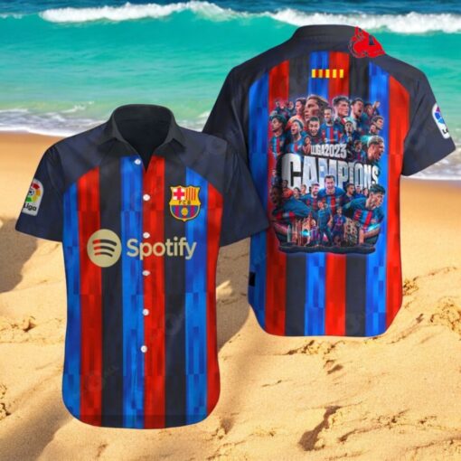 FC Barcelona Champions Cup Black Premium Hawaiian Shirt