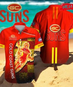 Gold Coast Suns x Australia Football Club 3D Red Apparels Hawaiian Shirt