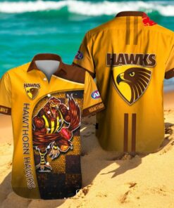 Hawthorn Hawks x Australia Football Club 3D Yellow Apparels Hawaiian Shirt