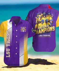 National Champions LSU Tigers Baseball Premium Gold Purple Hawaiian Shirt