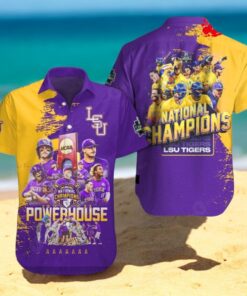 National Champions Powerhouse LSU Tigers Baseball Gold Purple Hawaiian Shirt