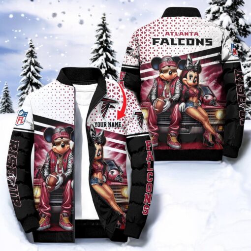 NFL Atlanta Falcons Puffer Jacket Mickey Minnie Jacket, Falcons Fan Shirt for Sale