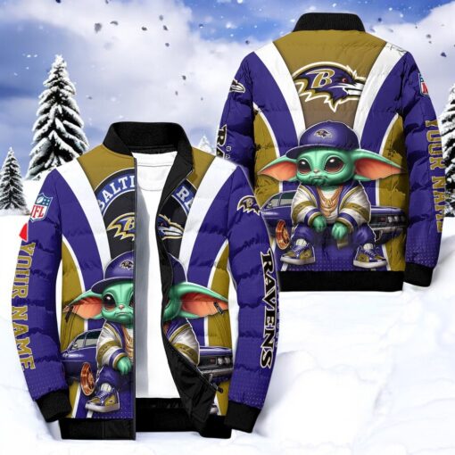 NFL Baltimore Ravens Puffer Jacket Baby Yoda, Ravens Merch