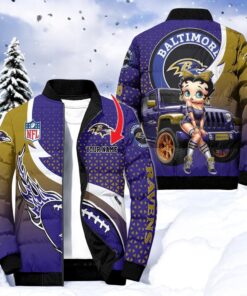 NFL Baltimore Ravens Puffer Jacket Betty Boop, Ravens Merch NFL Baltimore Ravens Puffer Jacket Betty Boop, Ravens Merch