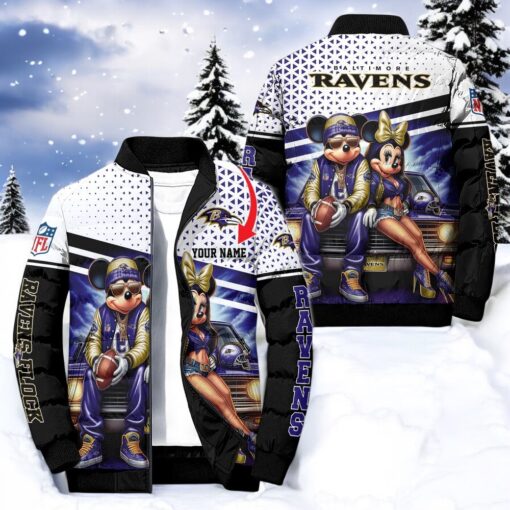 NFL Baltimore Ravens Puffer Jacket Mickey Minnie Jacket, Ravens Gear