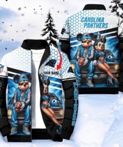 NFL Carolina Panthers Puffer Jacket Mickey Minnie Jacket, Panthers Fan Shirt NFL Carolina Panthers Puffer Jacket Mickey Minnie Jacket, Panthers Fan Shirt