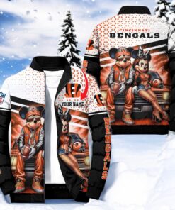 NFL Cincinnati Bengals Puffer Jacket Mickey Minnie Jacket, Cincinnati Bengals Gifts for Fans NFL Cincinnati Bengals Puffer Jacket Mickey Minnie Jacket, Cincinnati Bengals Gifts for Fans