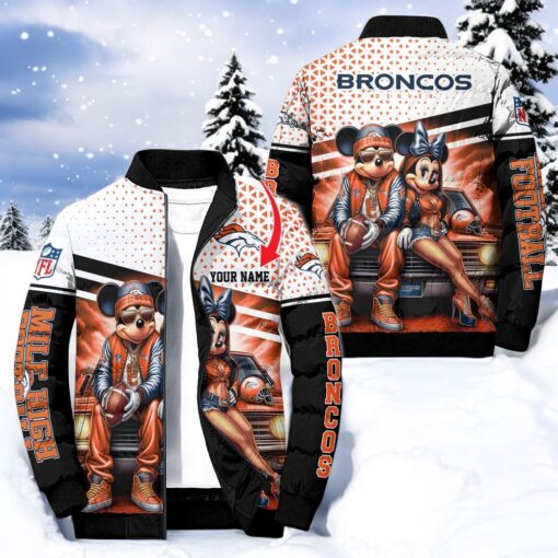 NFL Denver Broncos Puffer Jacket Mickey Minnie Jacket, Denver Broncos Gifts