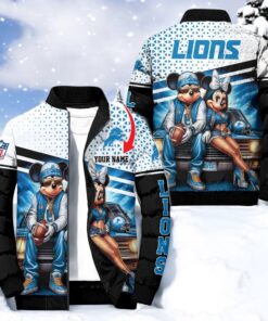 NFL Detroit Lions Puffer Jacket Mickey Minnie Jacket, Detroit Lions Team Gifts