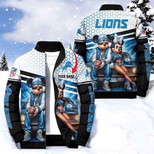 NFL Detroit Lions Puffer Jacket Mickey Minnie Jacket, Detroit Lions Team Gifts