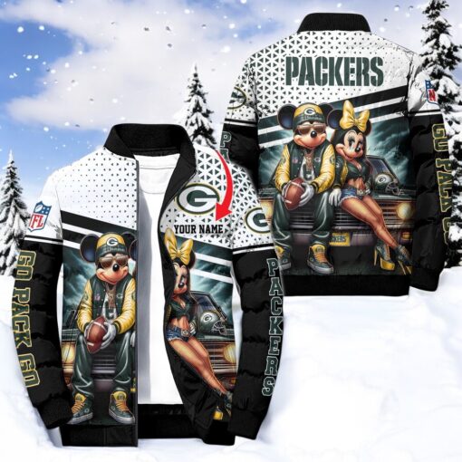 NFL Green Bay Packers Puffer Jacket Mickey Minnie Jacket, Packers Unique Gifts