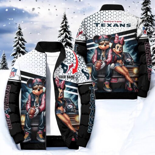 NFL Houston Texans Puffer Jacket Mickey Minnie Jacket, Texans Clothing