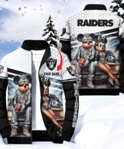 NFL Las Vegas Raiders Puffer Jacket Mickey Minnie Jacket, Raiders Unique Gifts