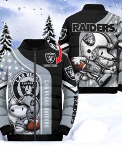 NFL Las Vegas Raiders Puffer Jacket Snoopy Customized Jacket, Las Vegas Raiders Gifts for Fans