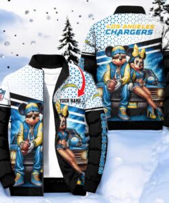 NFL Los Angeles Chargers Puffer Jacket Mickey Minnie Jacket, Los Angeles Chargers Clothing