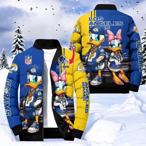 NFL Los Angeles Rams Puffer Jacket Donald Duck, Rams Fan Shirt for Sale