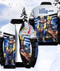 NFL Los Angeles Rams Puffer Jacket Mickey Minnie Jacket, Los Angeles Rams Gifts for Fans