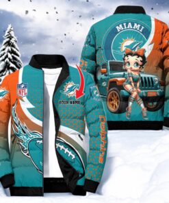 NFL Miami Dolphins Puffer Jacket Betty Boop, Miami Dolphins Merchandise NFL Miami Dolphins Puffer Jacket Betty Boop, Miami Dolphins Merchandise