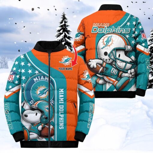 NFL Miami Dolphins Puffer Jacket Snoopy Customized Jacket, Dolphins Fan Shirt