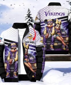 NFL Minnesota Vikings Puffer Jacket Mickey Minnie Jacket, Vikings Shirt
