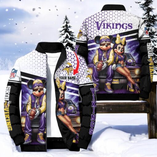 NFL Minnesota Vikings Puffer Jacket Mickey Minnie Jacket, Vikings Shirt